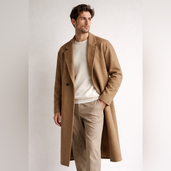 Camel Power Coat 2XL Longline Duster Double Breasted Minimal Luxe Streetwear men